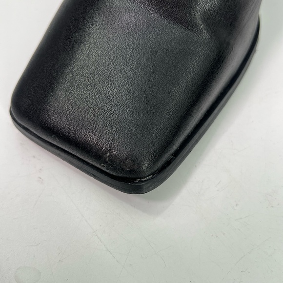 Black Knee High Faux Leather Boots Square Toe Chunky Triangular Heel 7.5 - Picture 8 of 13